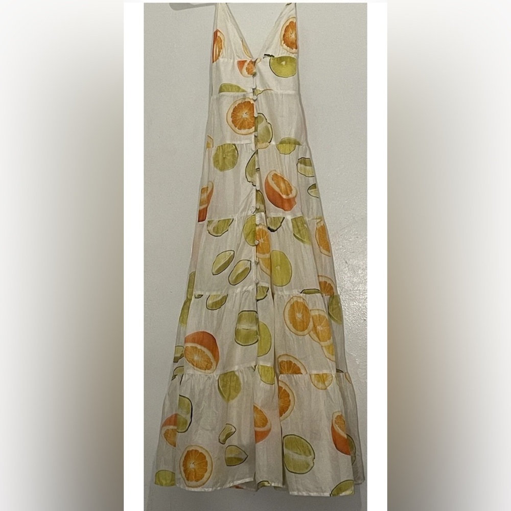 Edie Parker® X J.Crew Button Front Tiered Maxi Dress in Limes and Oranges Sz XXS